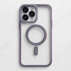 Clear Bling Case with Purple Edges MagSafe Compatible for iPhone 15 Pro Max